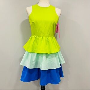 LDT 0 Bailey Bright Colorful Ruffle Sleeveless Tiered A-Line 60s Mini Dress Twee